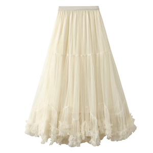 Lång A-linjeformad tyllkjol med en finstämd volang nedtill Beige / One Size