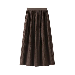 Lång krinklad kjol med resårmidja Brun / One Size