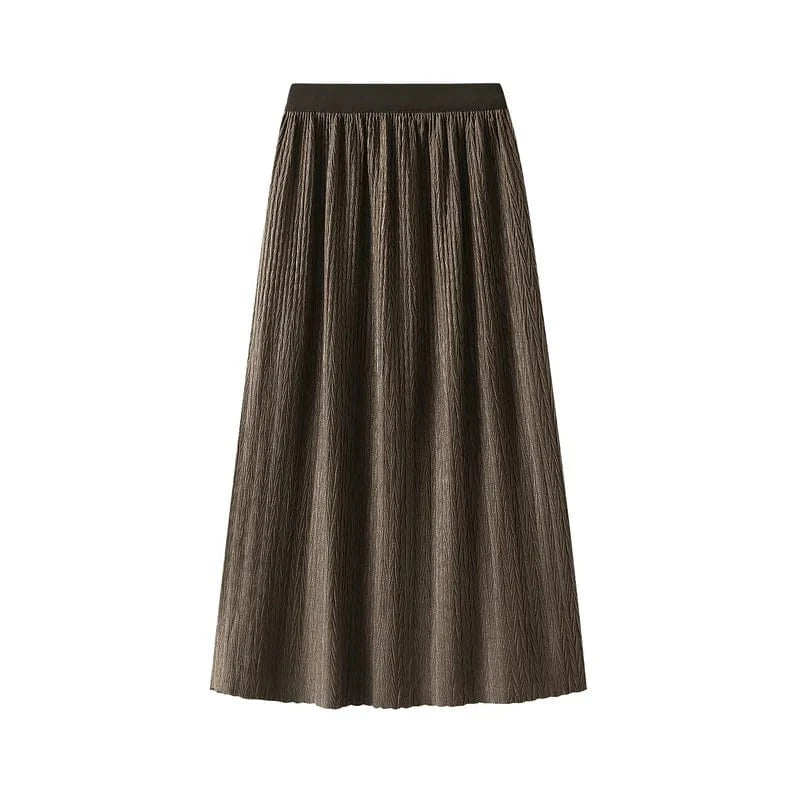 Lång krinklad kjol med resårmidja Khaki / One Size