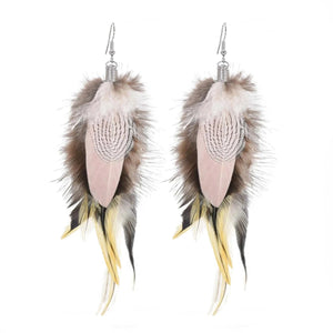 Långa örhängen med fjädrar Rosa