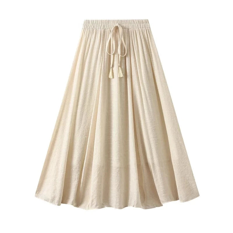 Långkjol i linne med dragsko Beige / One Size