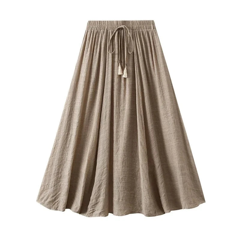 Långkjol i linne med dragsko Khaki / One Size