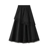 Långkjol med spetsvolang Svart / One Size