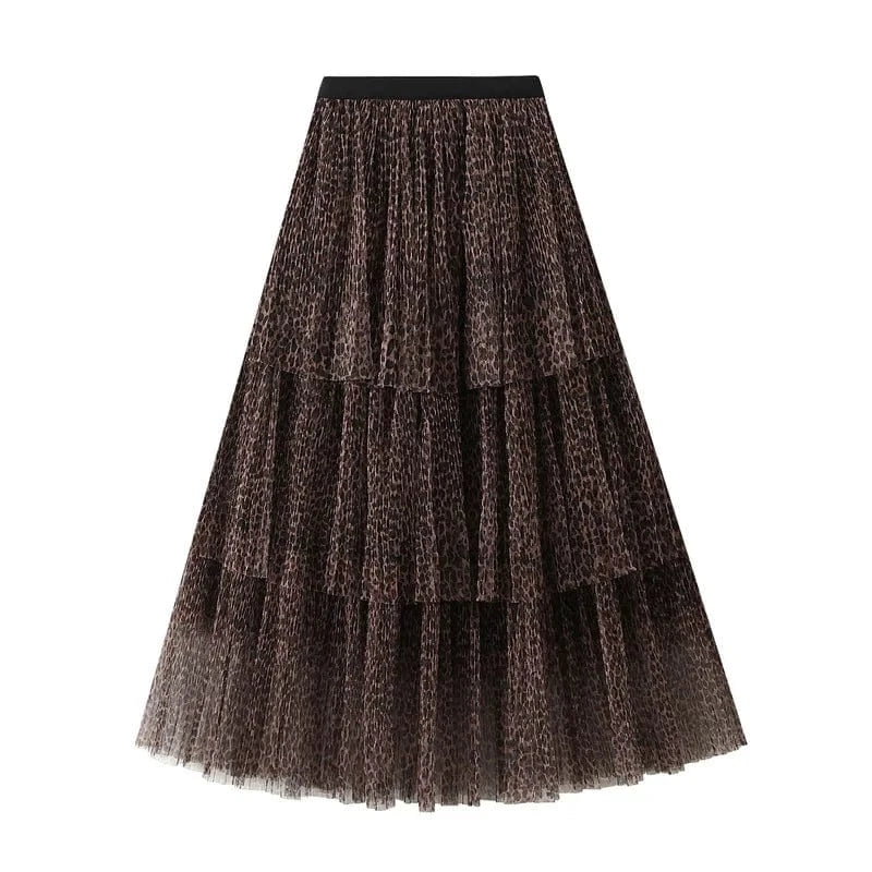 Leopardmönstrad tyllkjol Mörkbrun / One Size