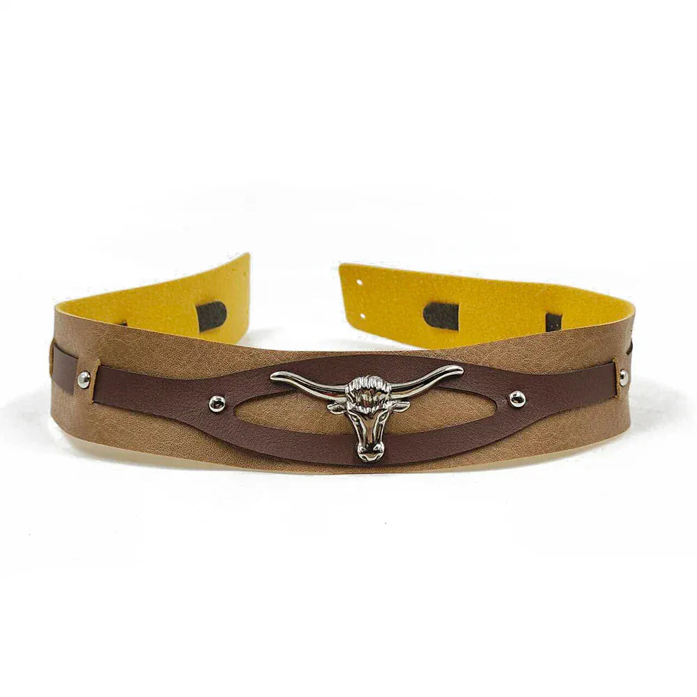 Ljusbrunt cowboyhattband longhorn Ljusbrun / 1 stycke