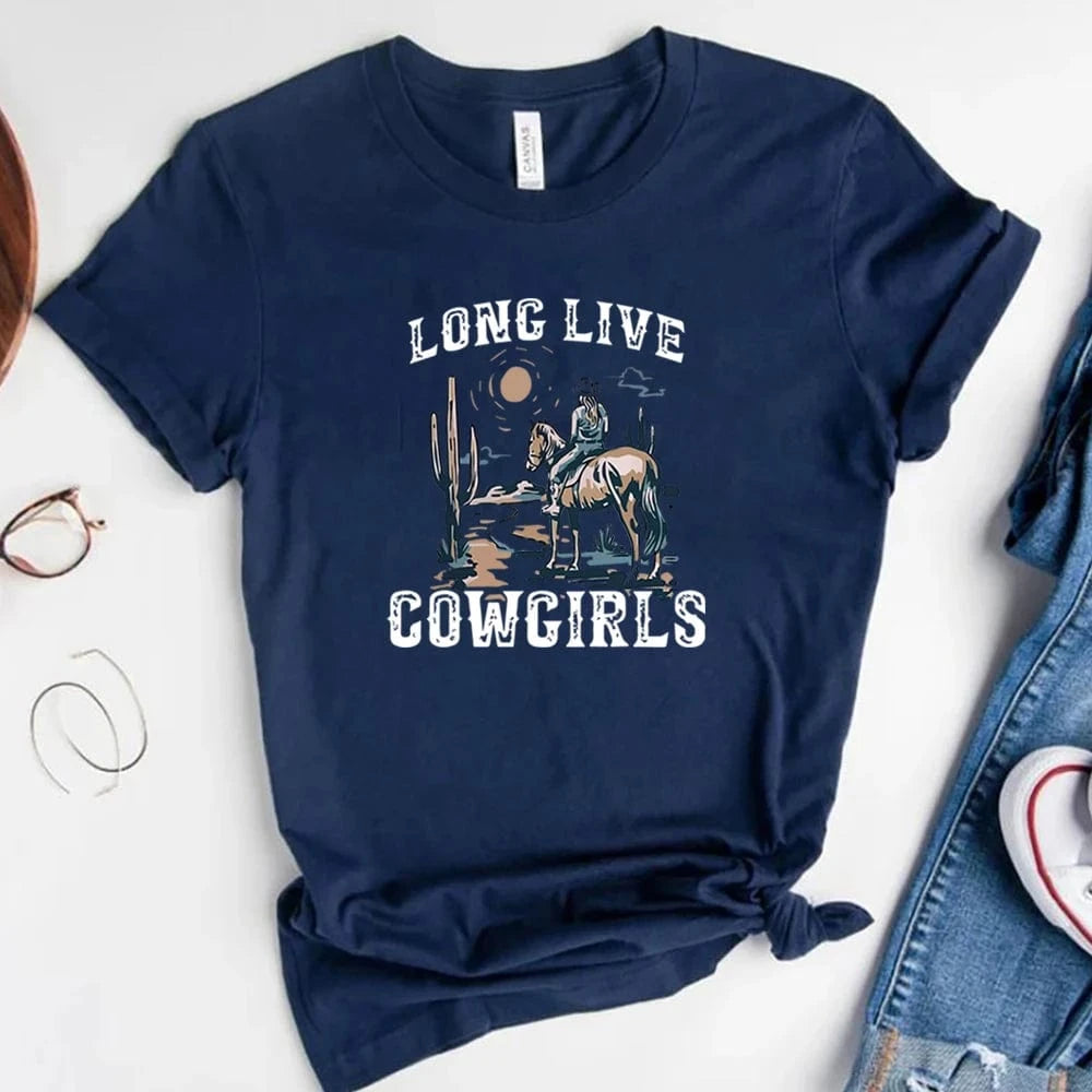 "Long Live Cowgirls" T-shirt Marinblå / S