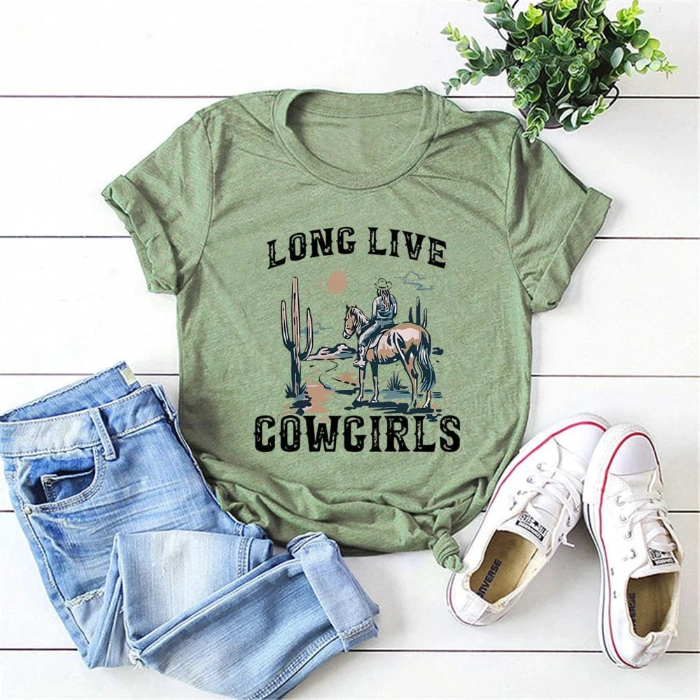 "Long Live Cowgirls" T-shirt Olivgrön / S