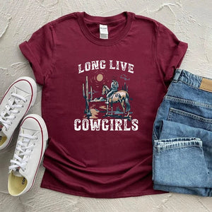 "Long Live Cowgirls" T-shirt Vinröd / S