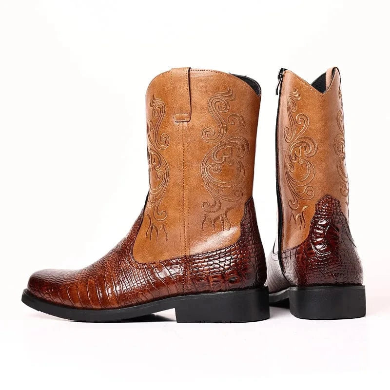 Låga Cowboy Boots Herr i Alligatormönster med Dragkedja