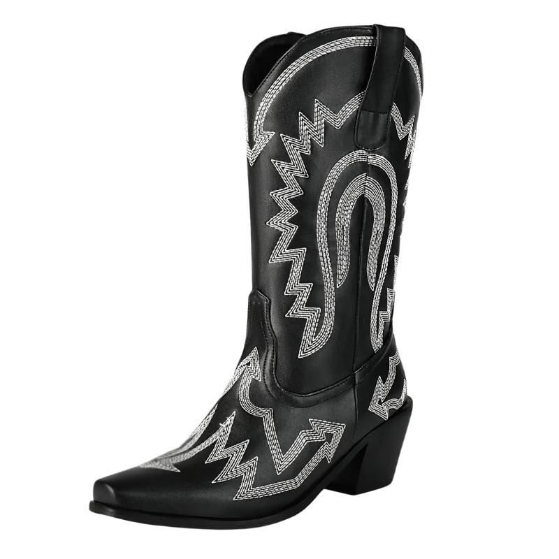 Metalliska Cowgirl Boots med Kontrastbrodyr Svart / 35