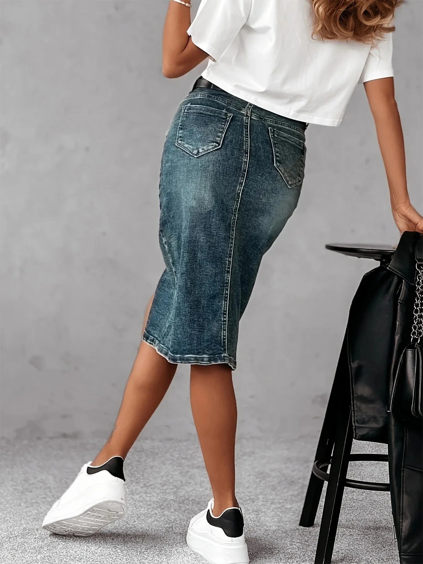 Midi jeanskjol med slits