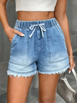 Mjuka jeans shorts med dragsko Ljusblå / XS