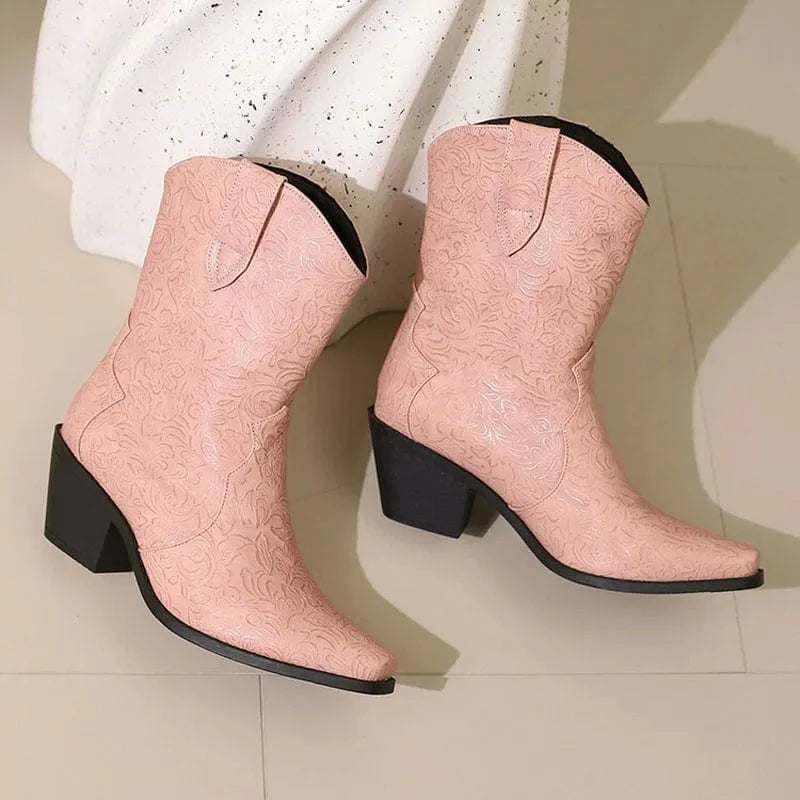 Mönstrade Låga Cowboyboots för Dam