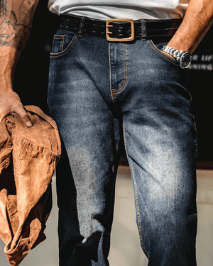 Mörkblå raka jeans i vintage-stil för herr