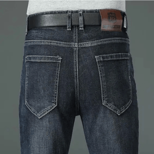 Mörkblå utsvängda jeans för herr