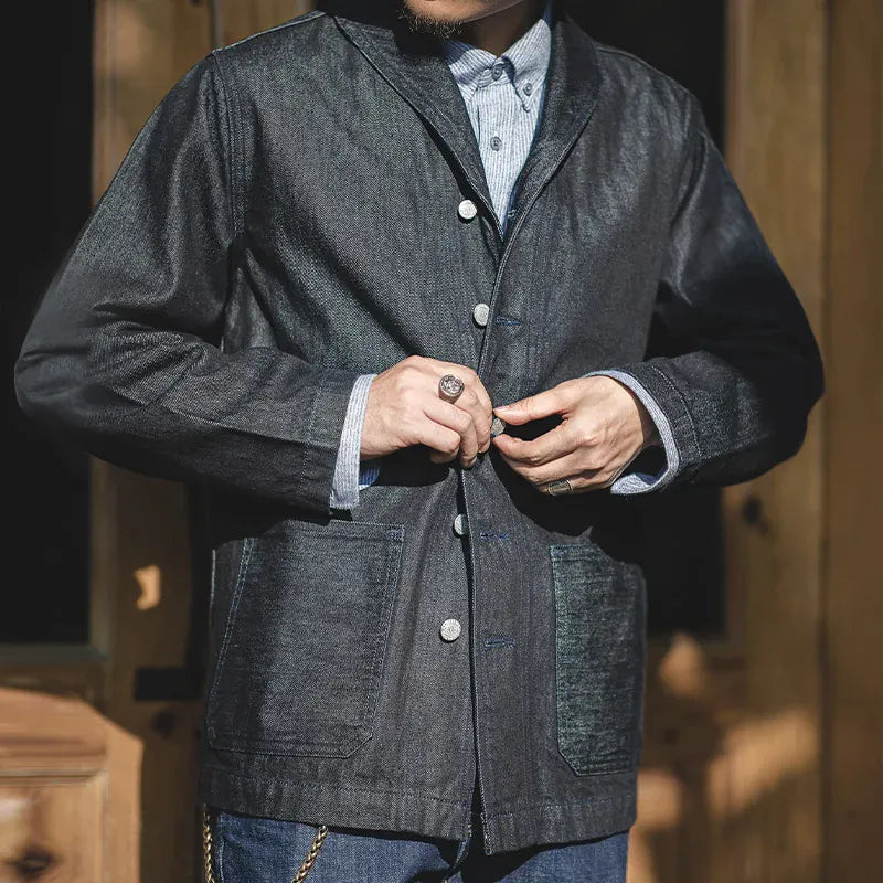 Mörkblå vintage jeans jacka herr
