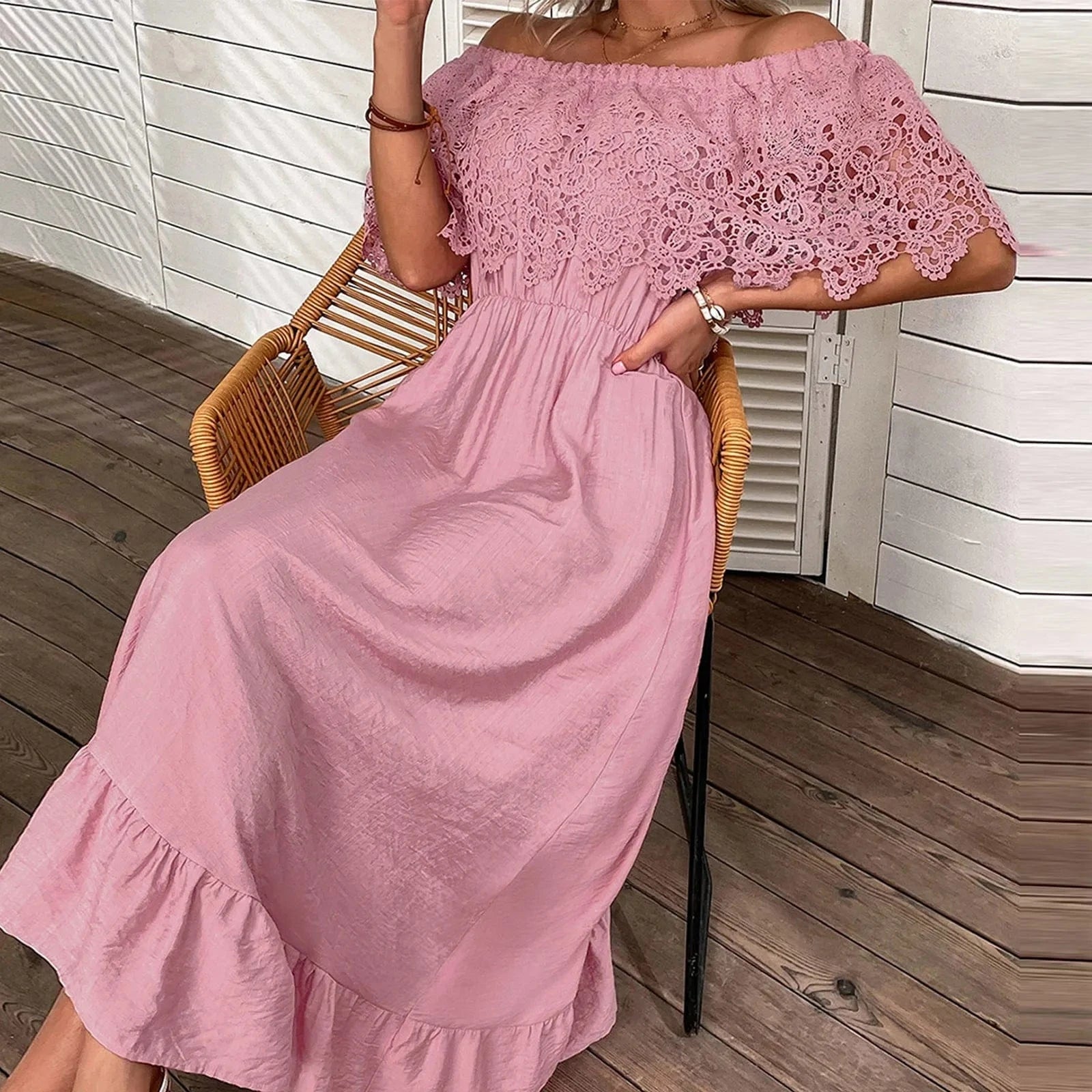 Off shoulder klänning sommar