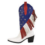 Cowgirl Boots med Amerikansk Flagga och Fransar Vit / 35