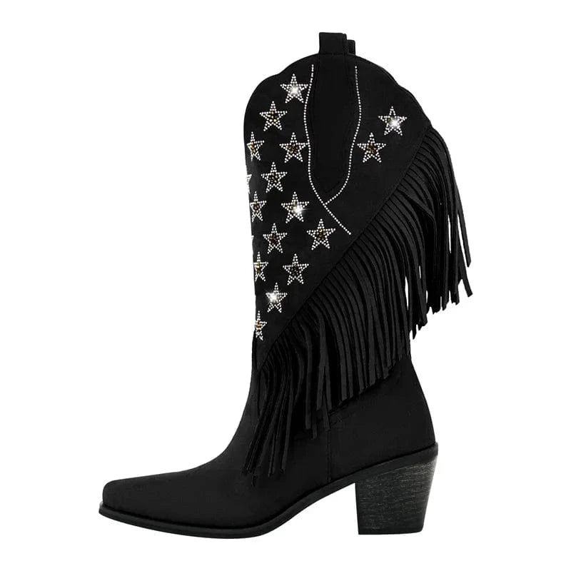Cowgirl Boots med Amerikansk Flagga och Fransar Svart / 46