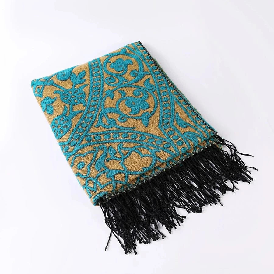 Öppen poncho med blommigt jacquardmönster