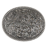 Ovalt bältespänne i vintage-silver med blommigt gravyrmönster Silver