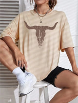 Oversize tshirt för dam med buffelkranium Beige / S