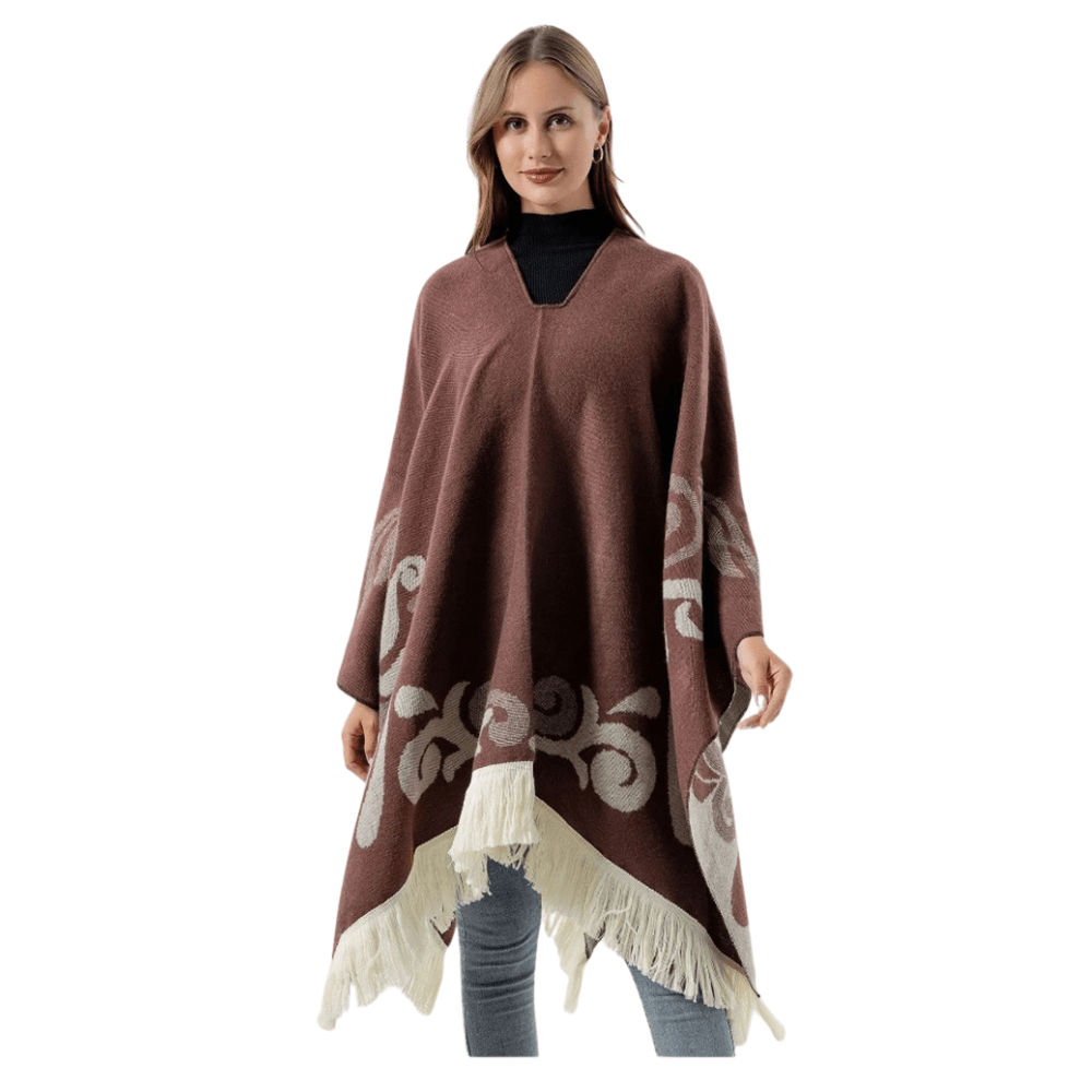 Poncho med fransar kaffe / One Size