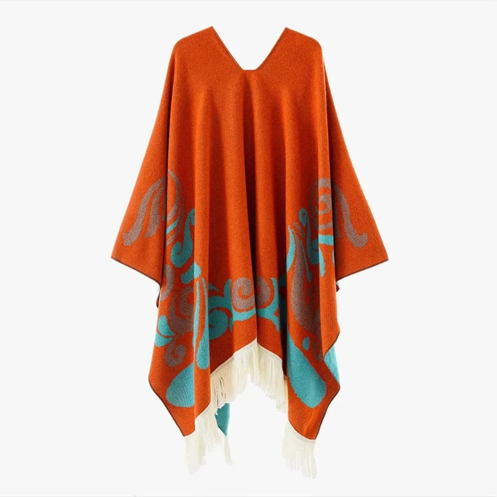 Poncho med fransar Orange / One Size
