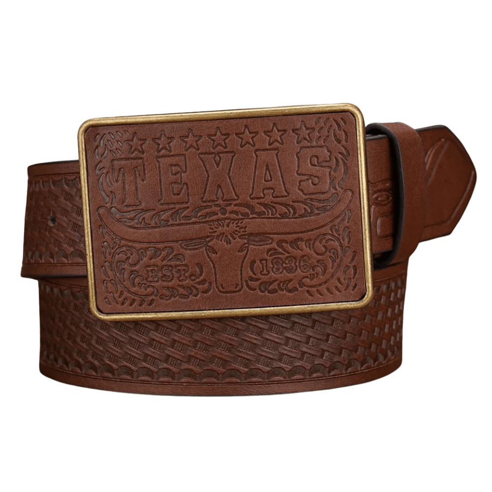 Präglat Texas Westernläderbälte Mörkbrun / 120cm