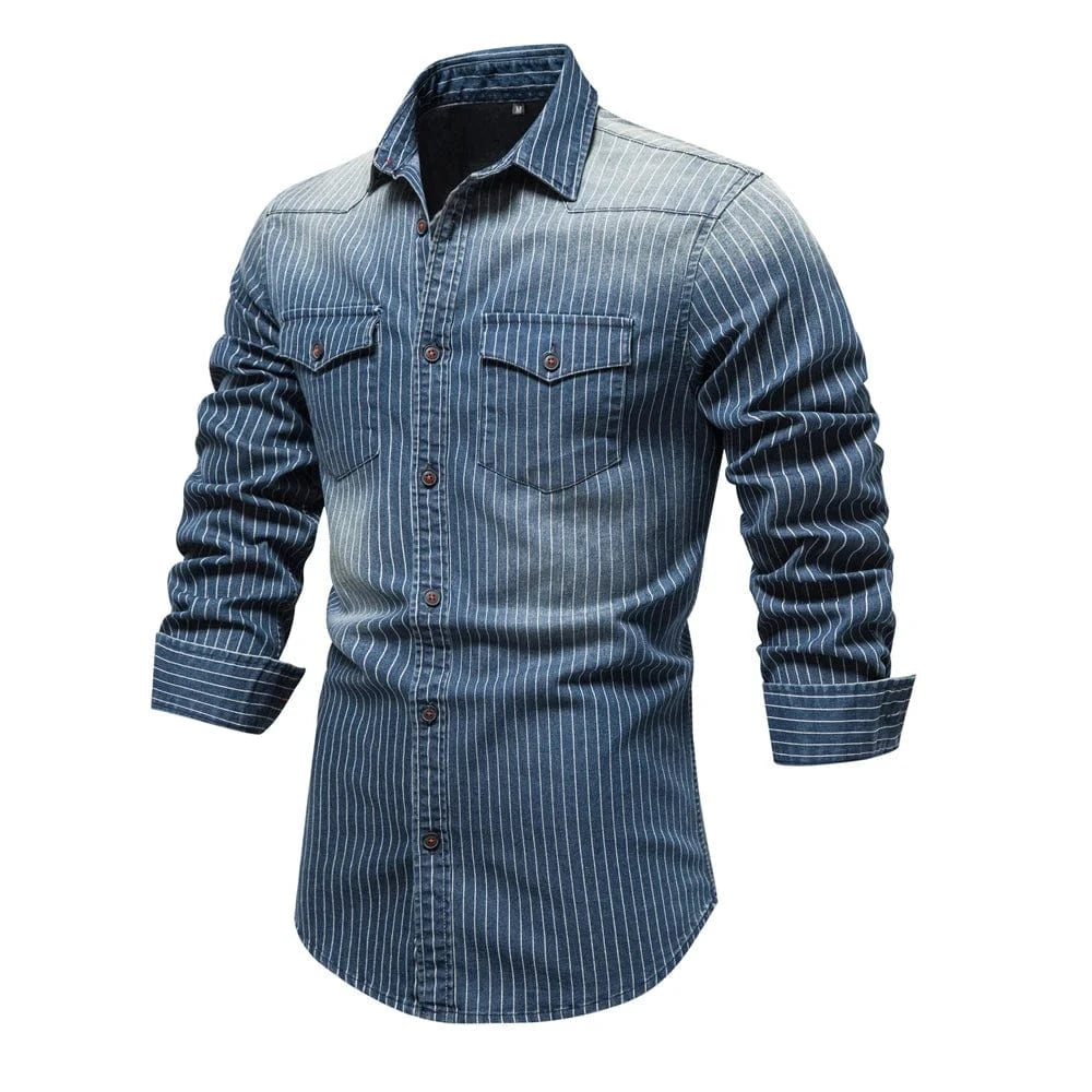 Randig cowboy skjorta herr i stretch-denim