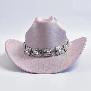 Rhinestone Fedora Cowboyhatt Ljusrosa / One Size