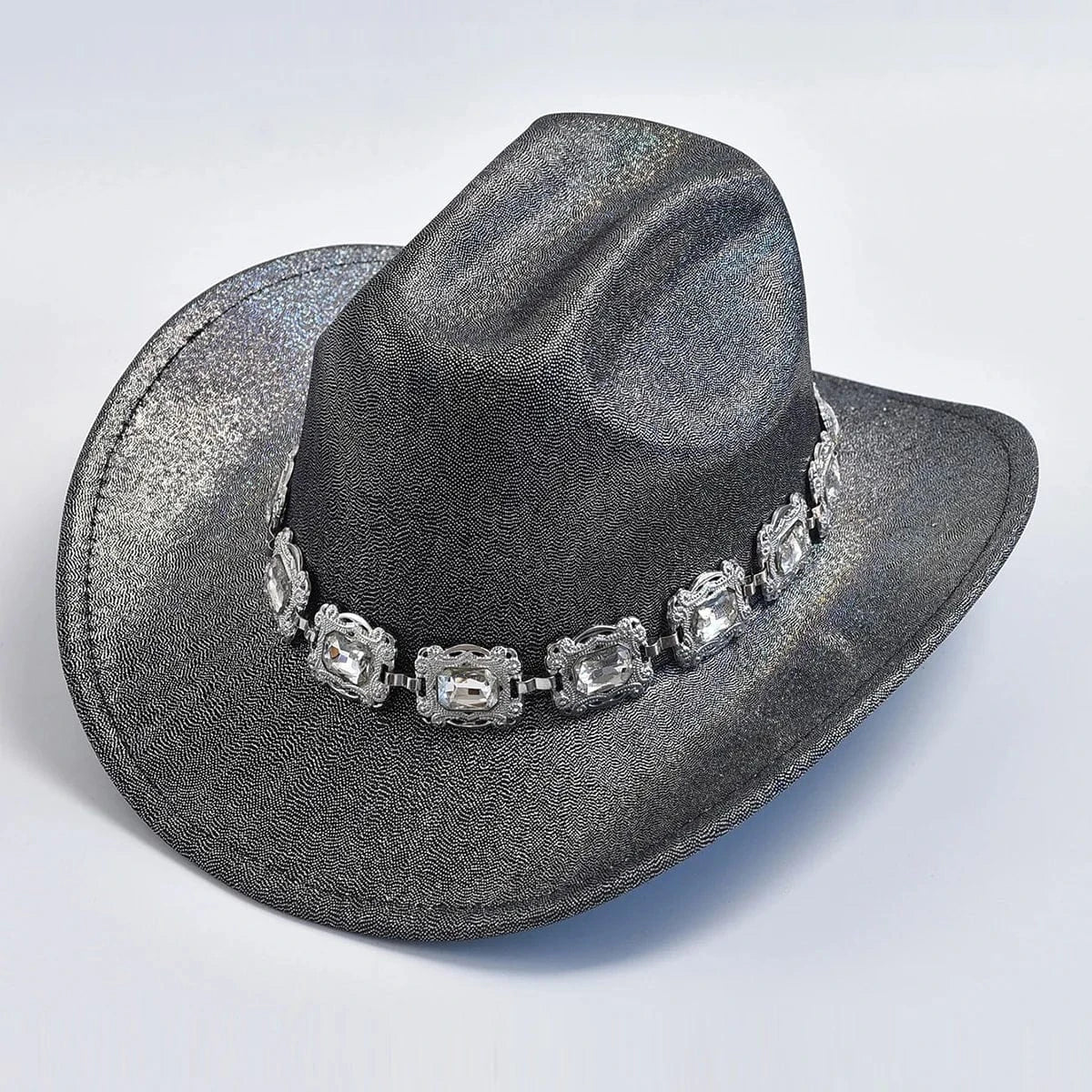 Rhinestone Fedora Cowboyhatt Svart / One Size