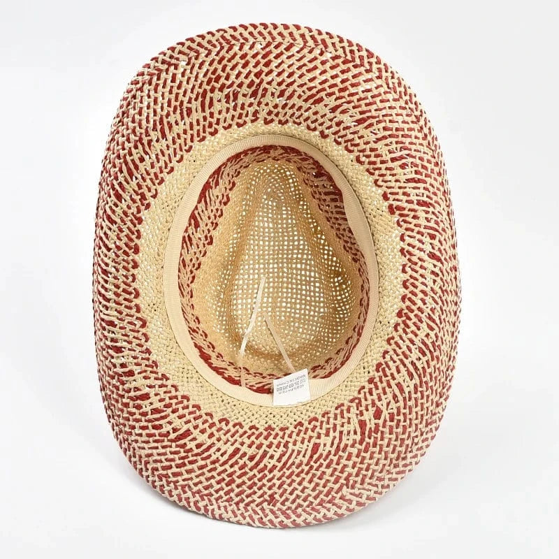 Röd cowboyhatt i naturstrå med snäckor Röd och beige / One Size