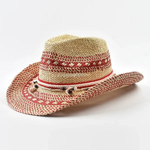 Röd cowboyhatt i naturstrå med snäckor Röd och beige / One Size