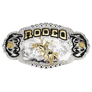 RODEO" Bältesspänne med Guldhäst och Silverdetaljer Rodeoryttare