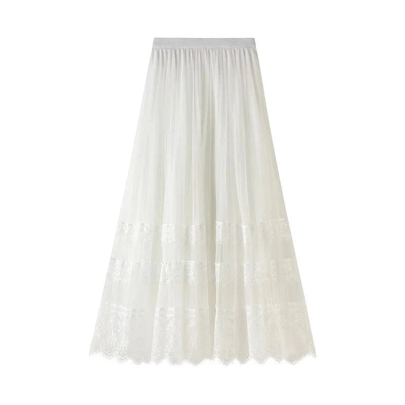 Romantisk kjol med spets Vit / One Size