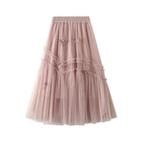 Romantisk midikjol tyll med rosetter Rosa / One Size