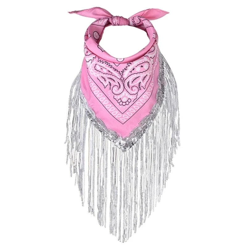 Rosa Cowboy Bandana med Glitterfransar Rosa