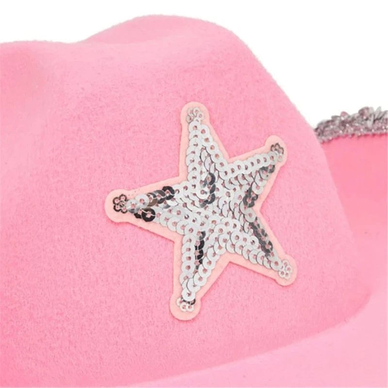 Rosa Cowgirlhatt med Paljettstjärna Rosa