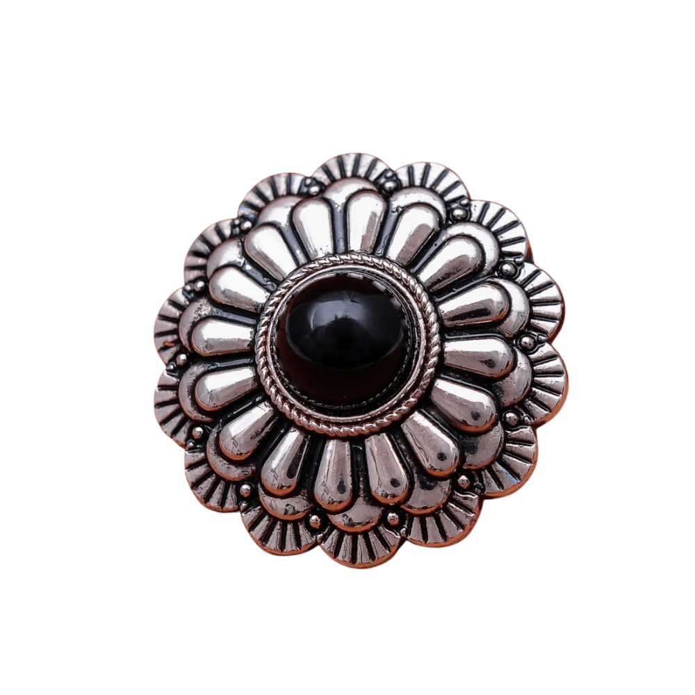Silver Concho med 3D-Blomdesign och Färgad Pärla Svart pärla / 2st