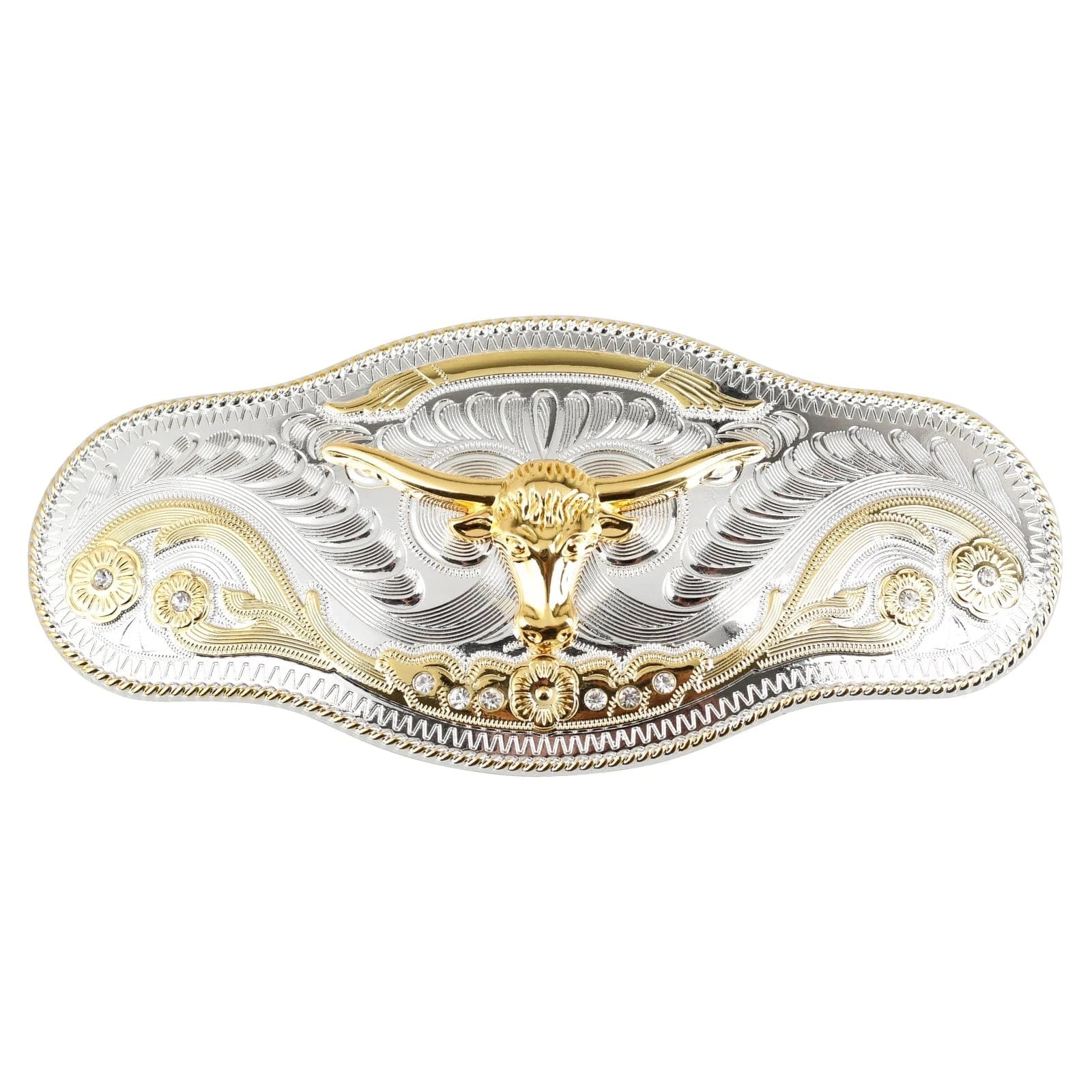 Silver Guld Longhorn Bältesspänne Dekorativa Utsmyckningar Silver och guld