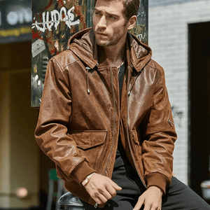 Skinn jacka med huva