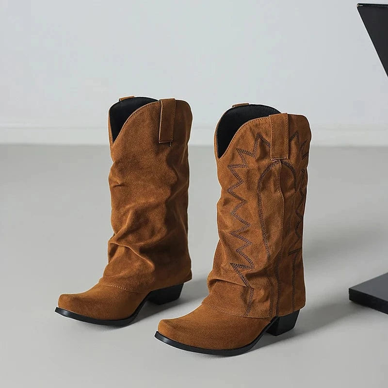 Slouchiga Cowboyboots i Mocka för Dam
