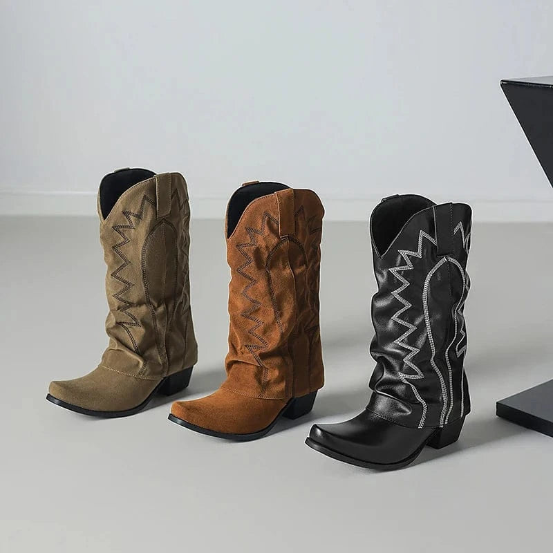 Slouchiga Cowboyboots i Mocka för Dam