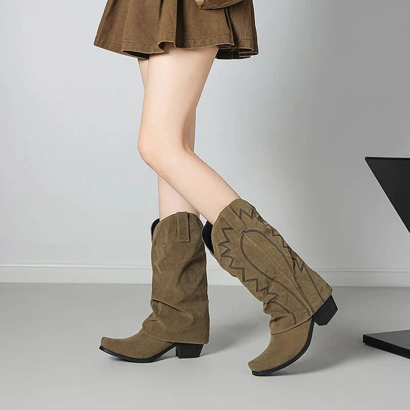 Slouchiga Cowboyboots i Mocka för Dam