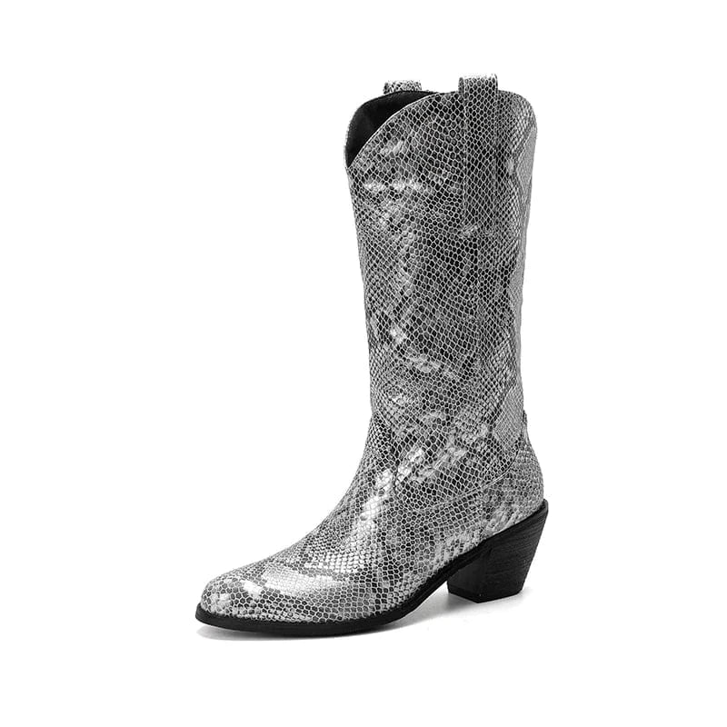 Cowboyboots med Ormskinnsmönster för Dam Silver / 36