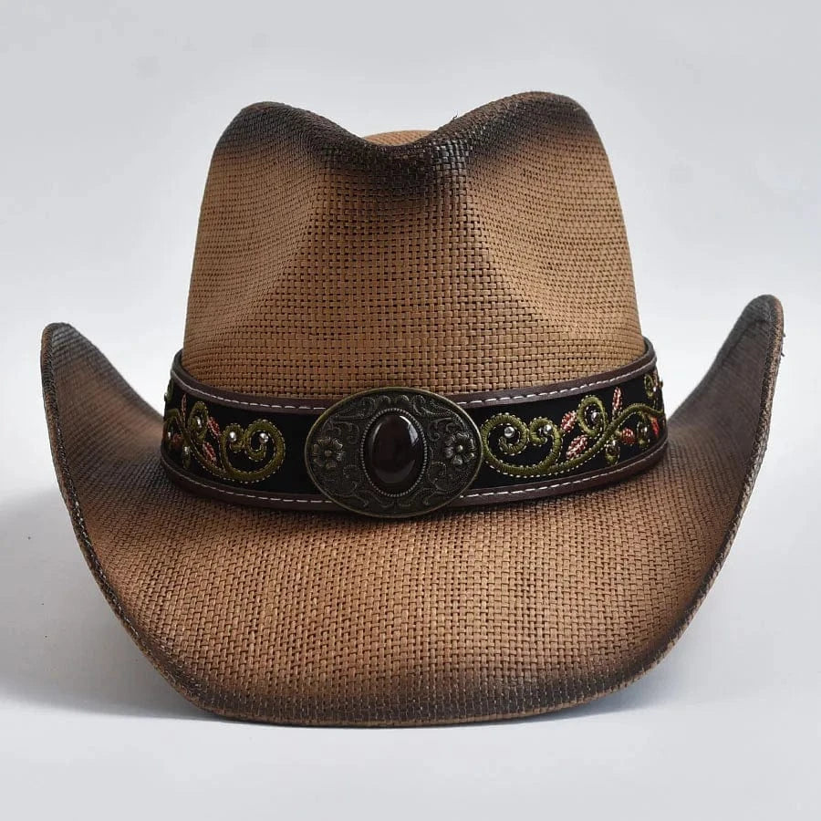 Stråcowboyhatt med Broderad Rem