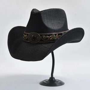 Stråcowboyhatt med Broderad Rem