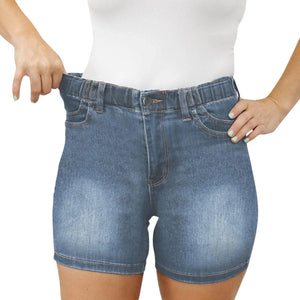 Stretch jeans shorts med hög midja