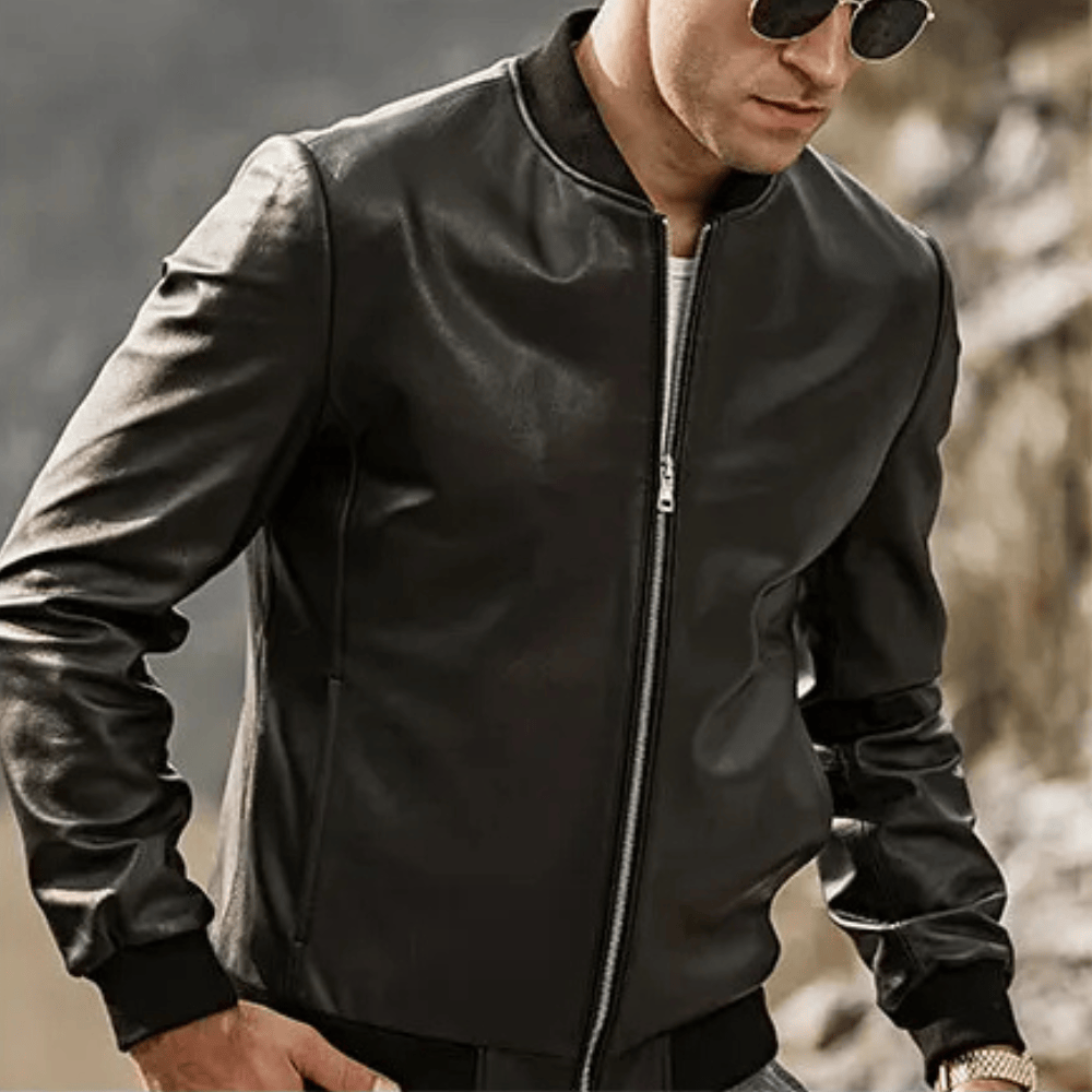 Svart baseball läder jacka herr